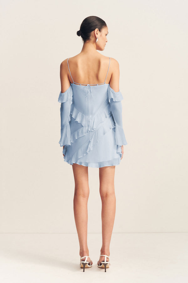 LAYLA LONG SLEEVE RUFFLE MINI DRESS - SKY_B