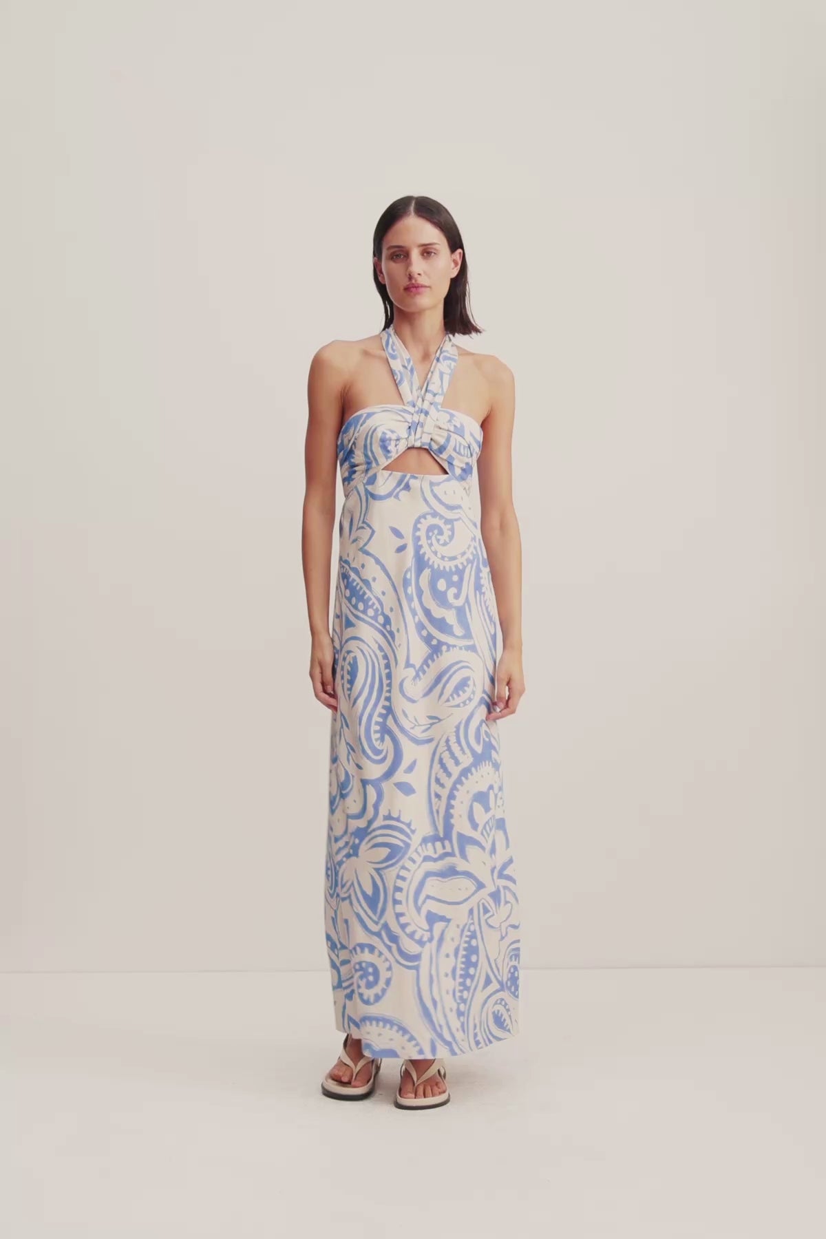 Francis Ruched Halter Maxi Dress | Ultramarine Paisley | Dresses
