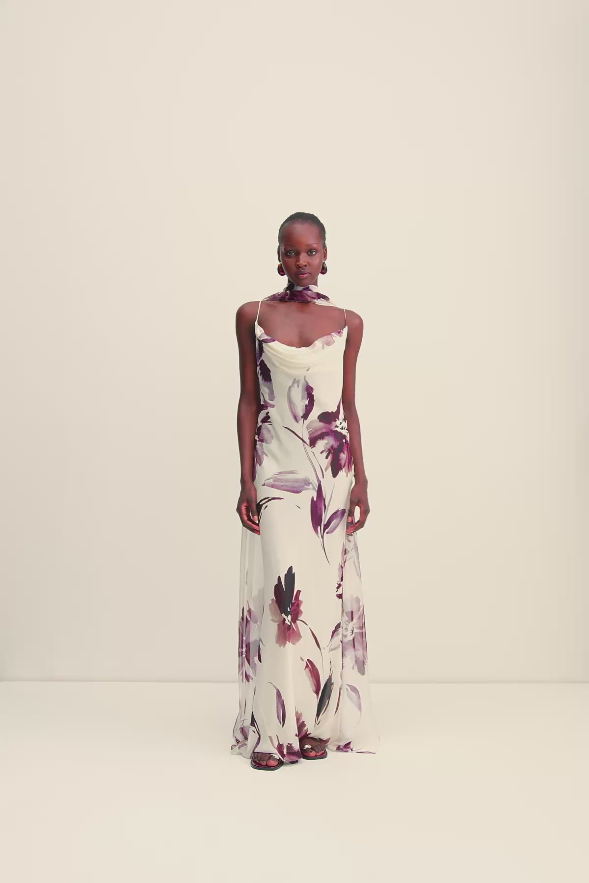 Marpessa Bias Maxi Dress With Scarf | Berry/White | Dresses