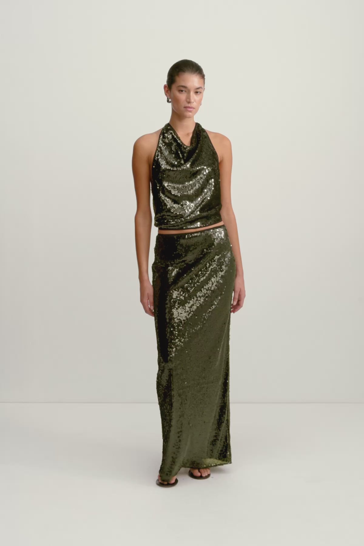 Olympia Cowl Halter Top | Seaweed | Tops | Shona Joy