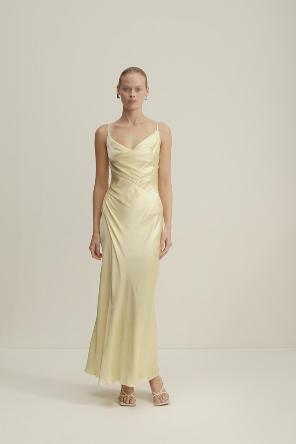 slim fit dress slacks La Lune Cowl Neck Midi Dress | Lemon | Dresses