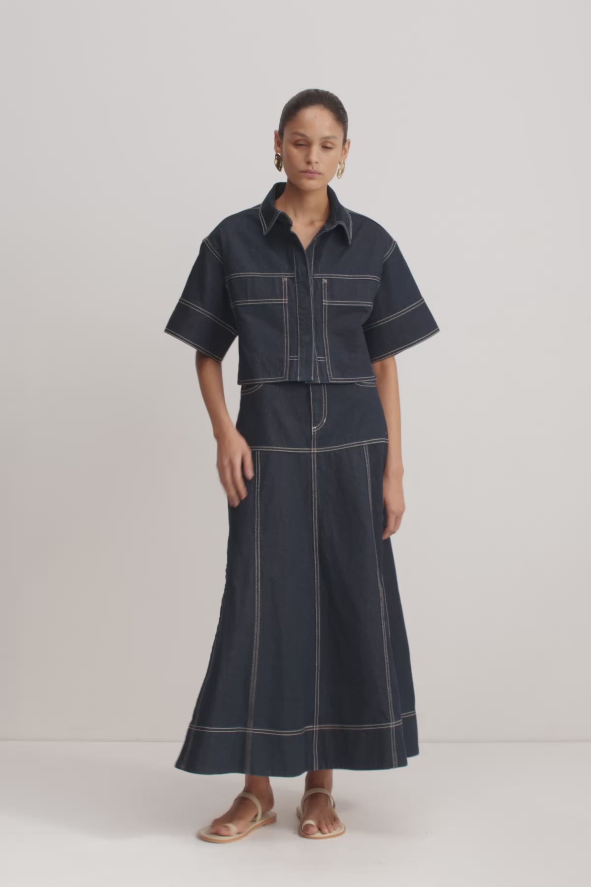 Jaques Cropped Short Sleeve Shirt | Deep Indigo | Tops | Shona Joy