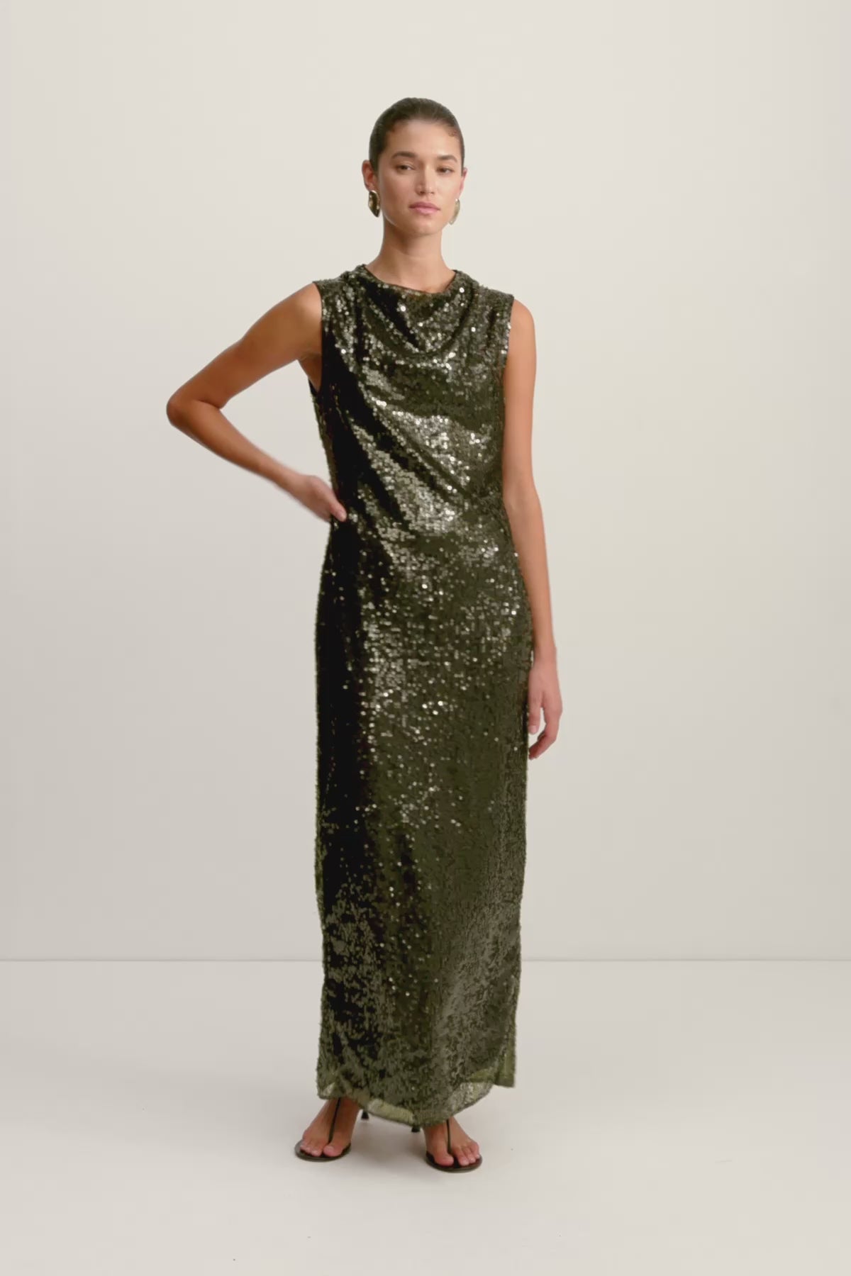 Olympia High Neck Sleeveless Maxi Dress | Seaweed | Dresses
