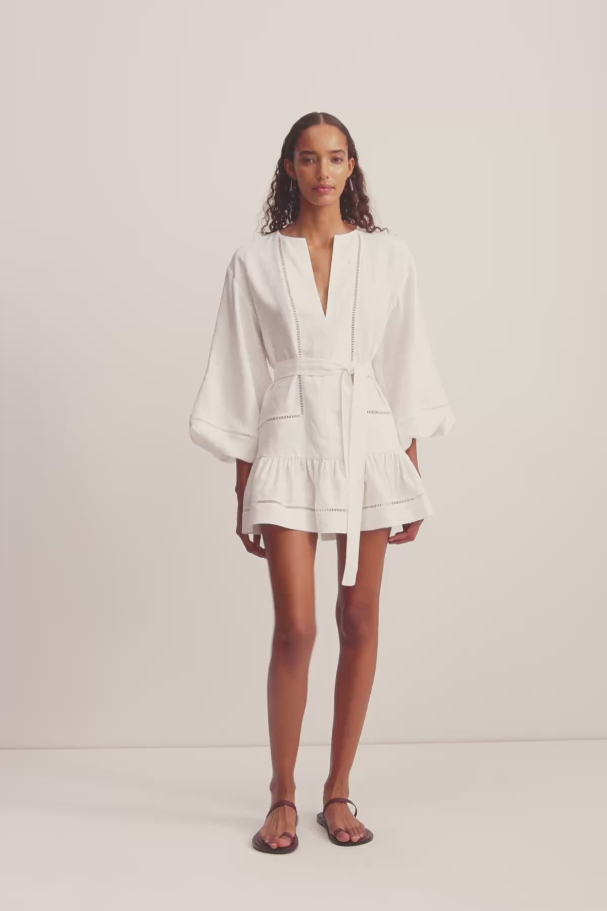 Tommy Linen Balloon Sleeve Mini Dress | Ivory | Dresses | Shona Joy