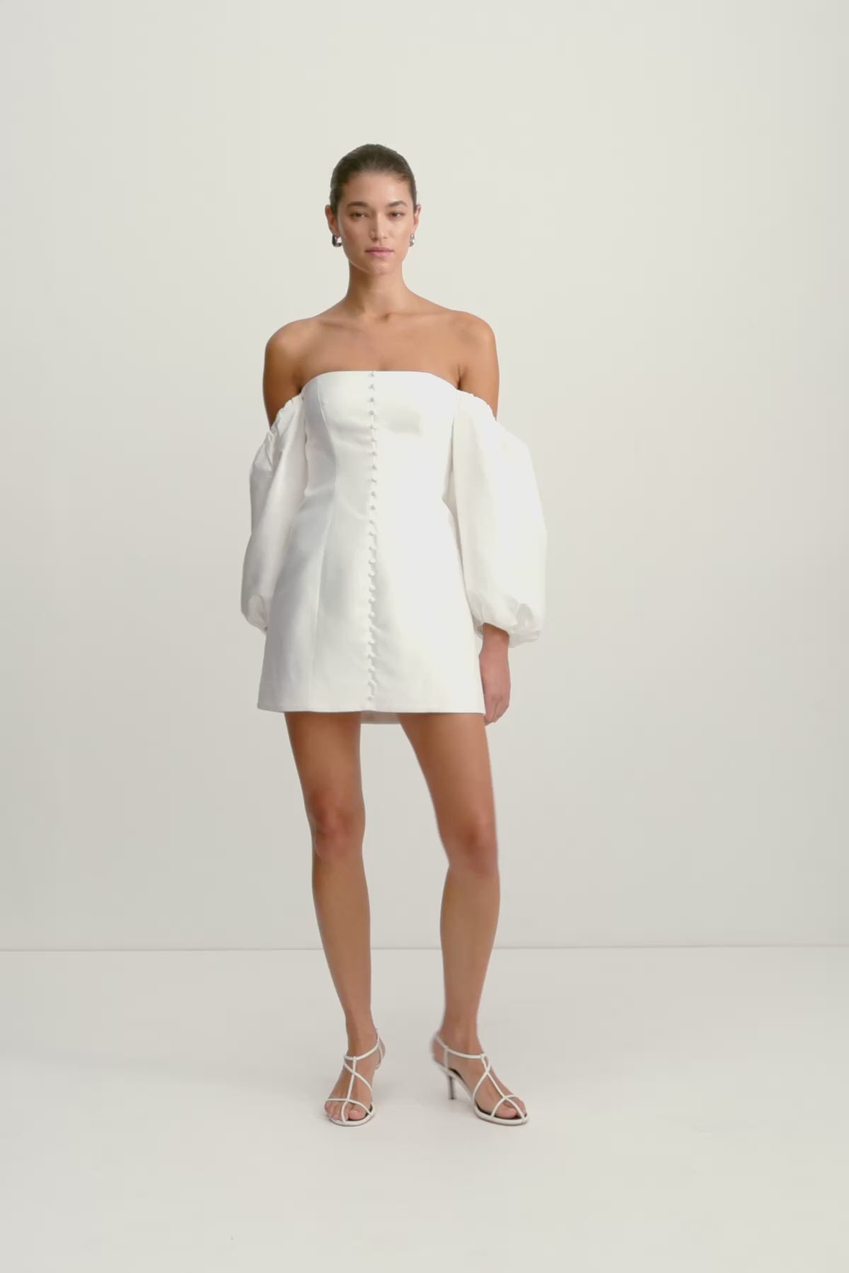 Calcite Balloon Sleeve Off Shoulder Mini Dress | Ivory | Dresses