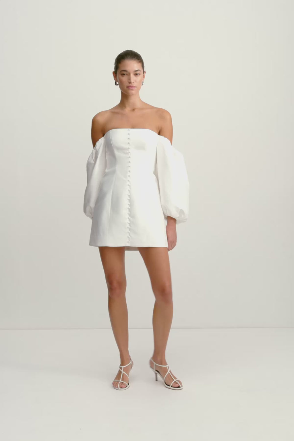 Calcite Balloon Sleeve Off Shoulder Mini Dress Ivory Dresses Shona Joy