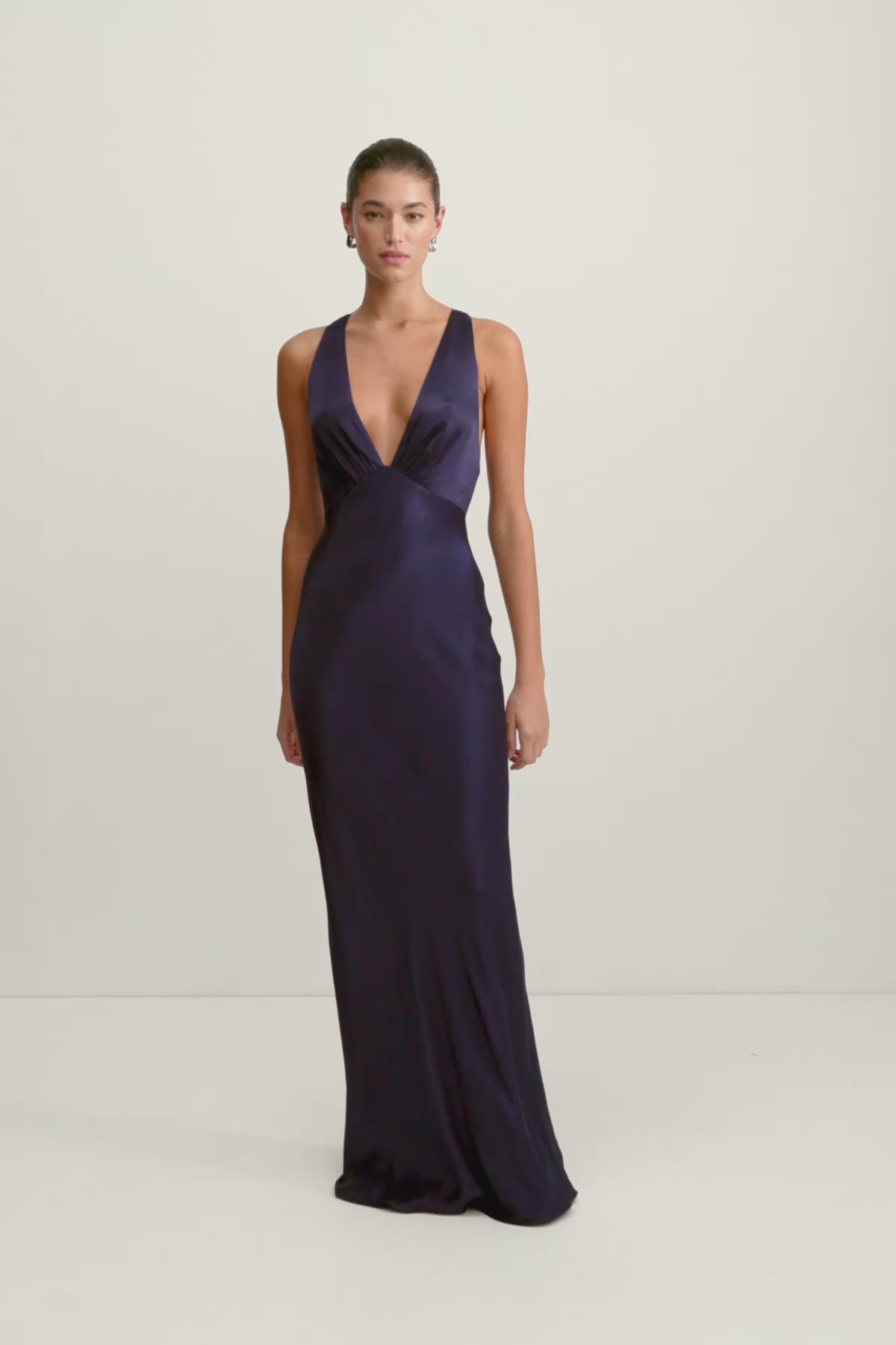 La Lune Plunged Cross Back Maxi Dress | Midnight | Dresses | Shona Joy