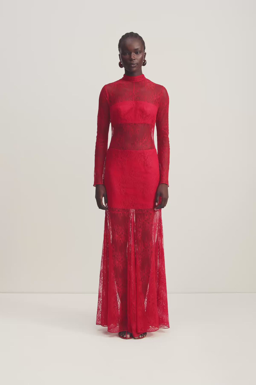 Labyrinth Lace High Neck Maxi Dress | Cherry | Dresses