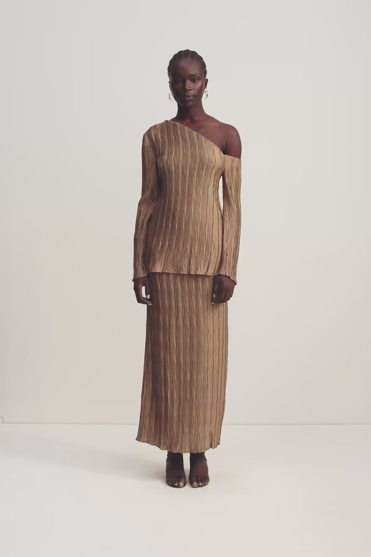 Leda Asymmetrical Long Sleeve Top | Oak | Tops | Shona Joy