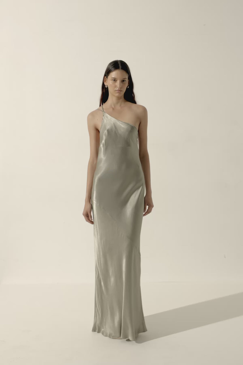 La Lune One Shoulder Cowl Back Maxi Dress | Sage | Dresses