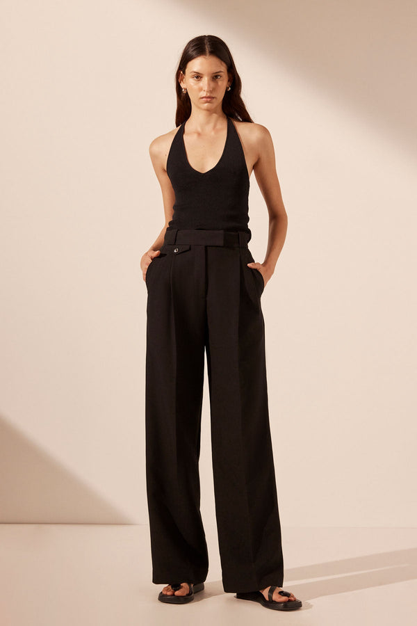 IRENA HIGH WAISTED TAILORED PANT - BLACK_F
